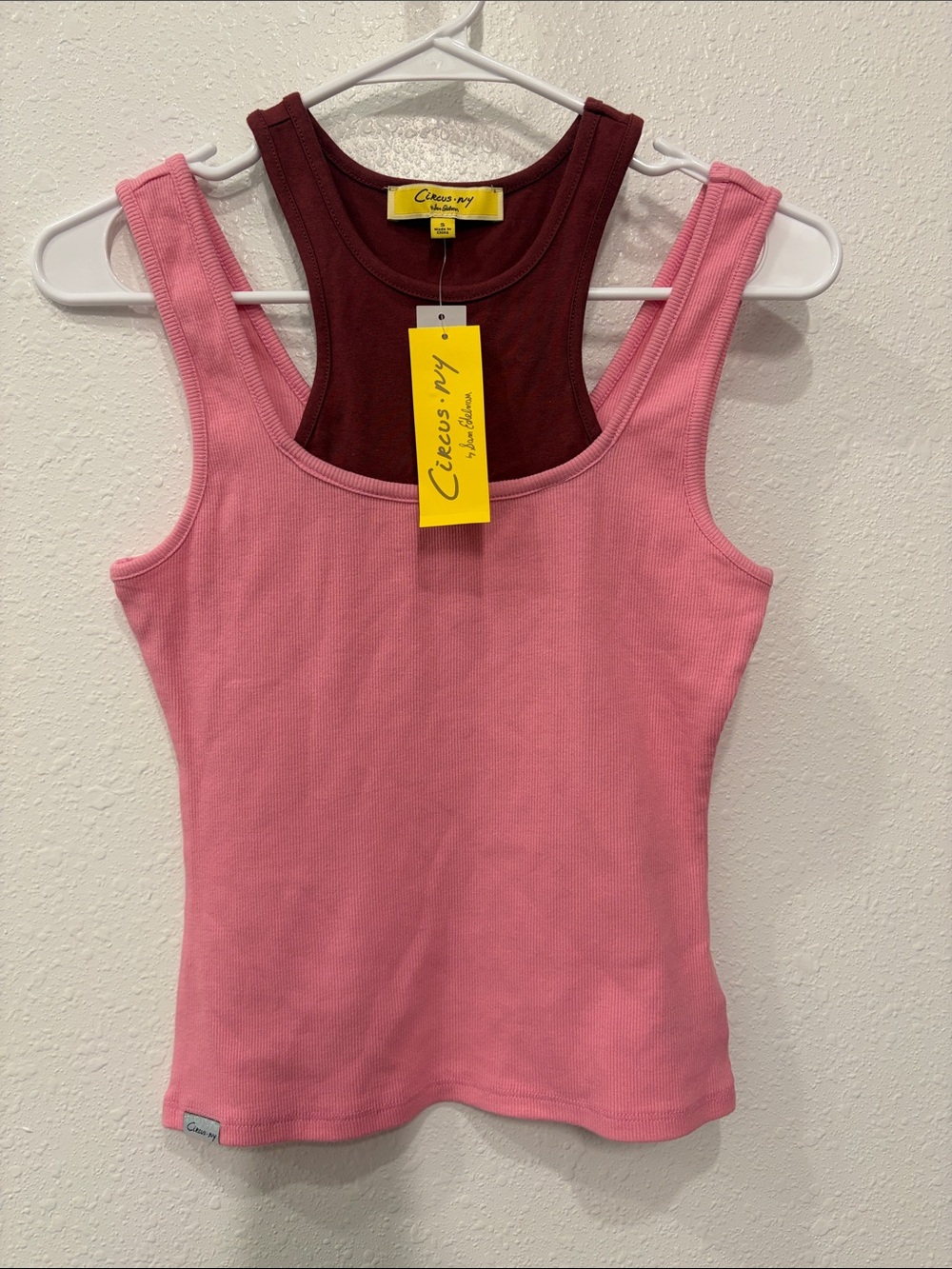 Pink Ribbed Tank with Burgundy Layering
